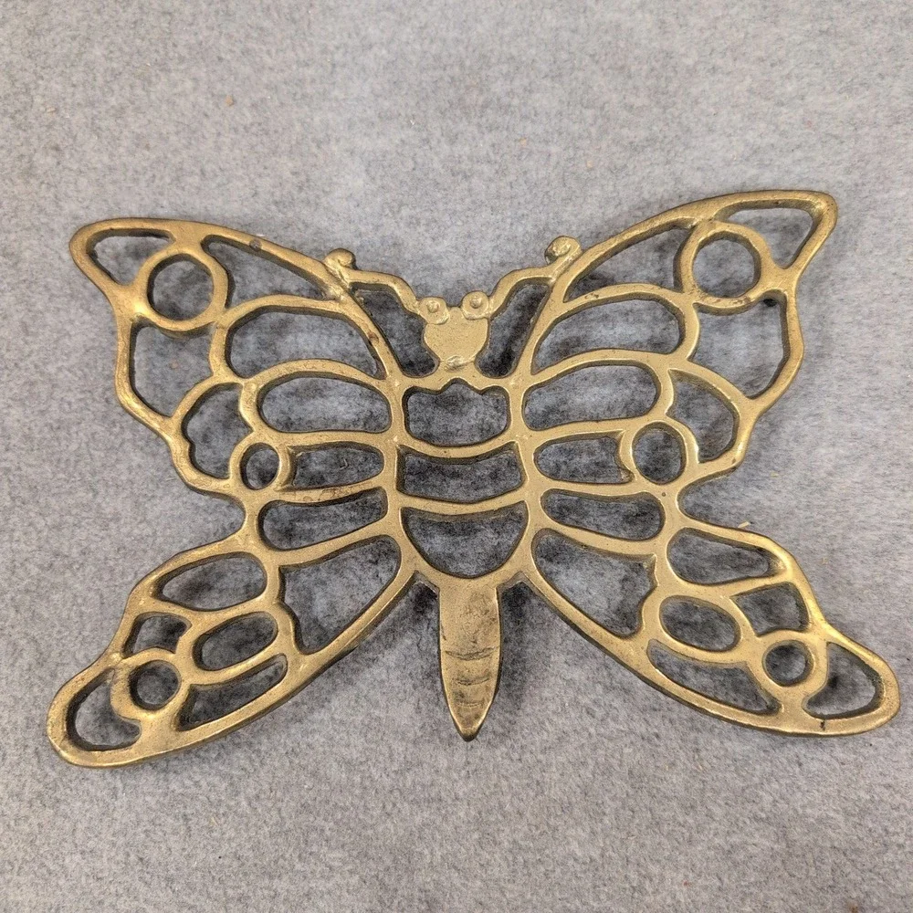 Vintage Solid Brass Butterfly Trivet Decorative Wall Hanging‎ Gold Tone NA311